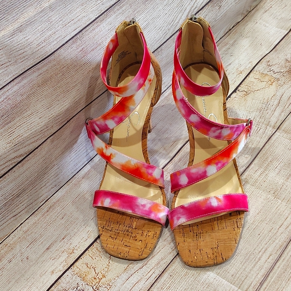 Jessica Simpson Pink and Tan Strappy Heels - Picture 9 of 9